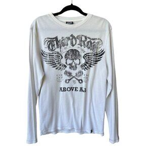Third Rail Size M White Long Sleeve Thermal Skull‎ & Wings Graphic